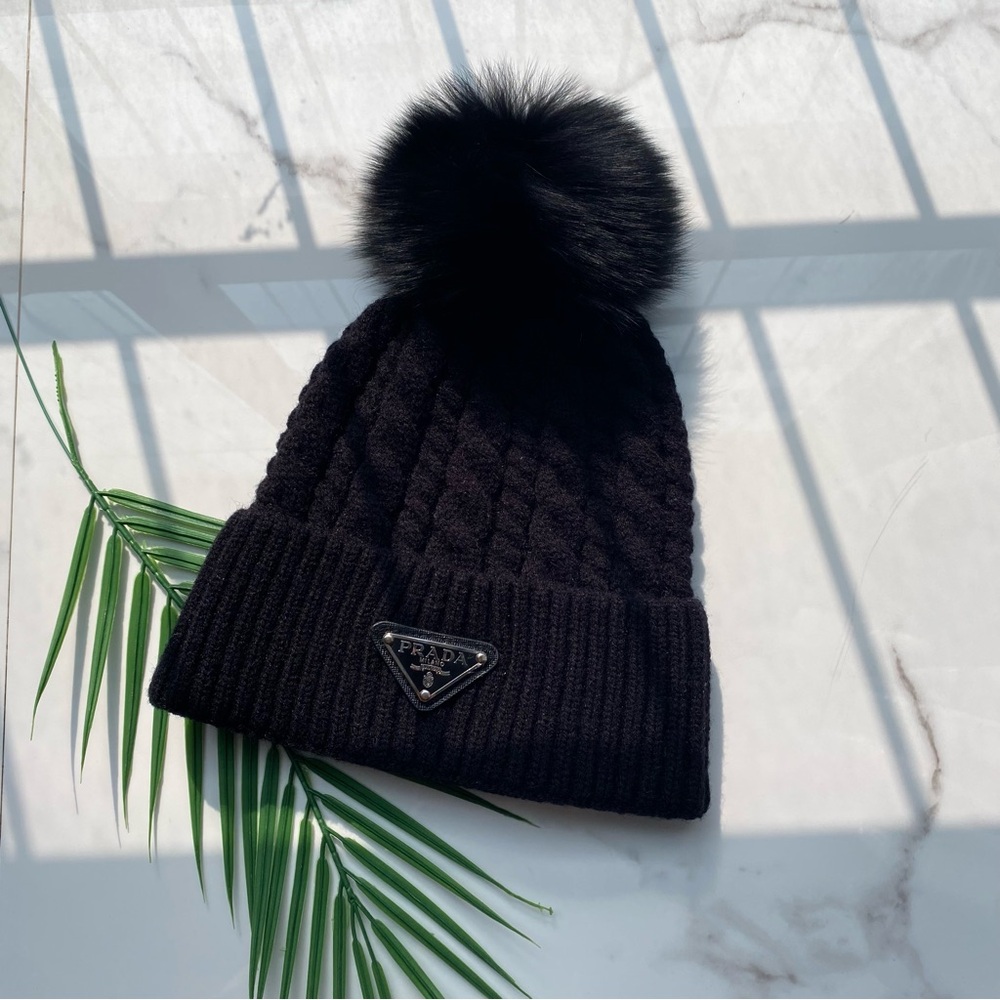Black Knit Beanie with Pom Pom